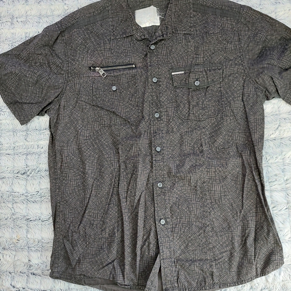 Marc‎ Ecko Gray Patterned Short Sleeve Shirt